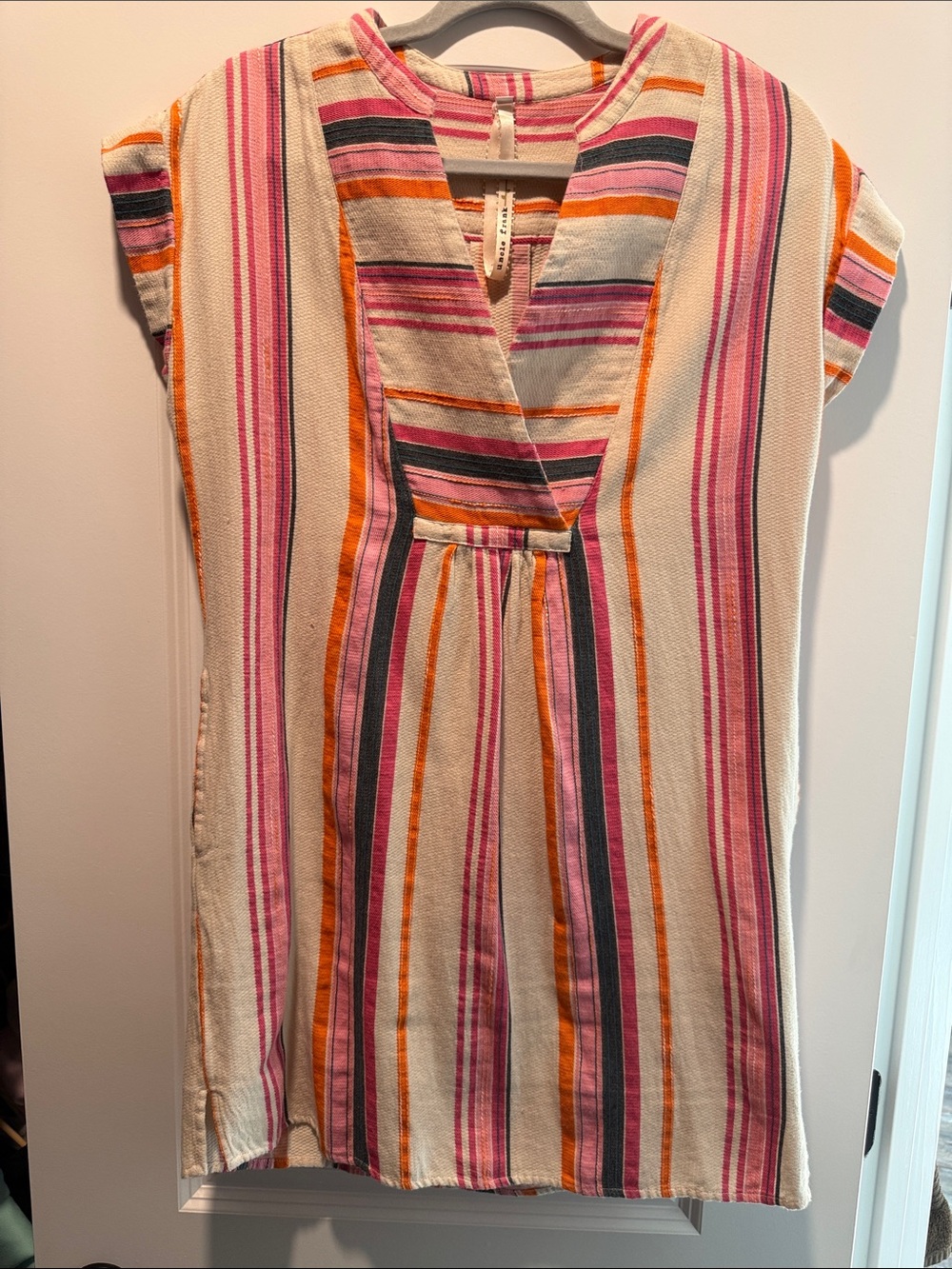 Uncle Frank Cream Tunic with Pink, Orange and Gray Stripes